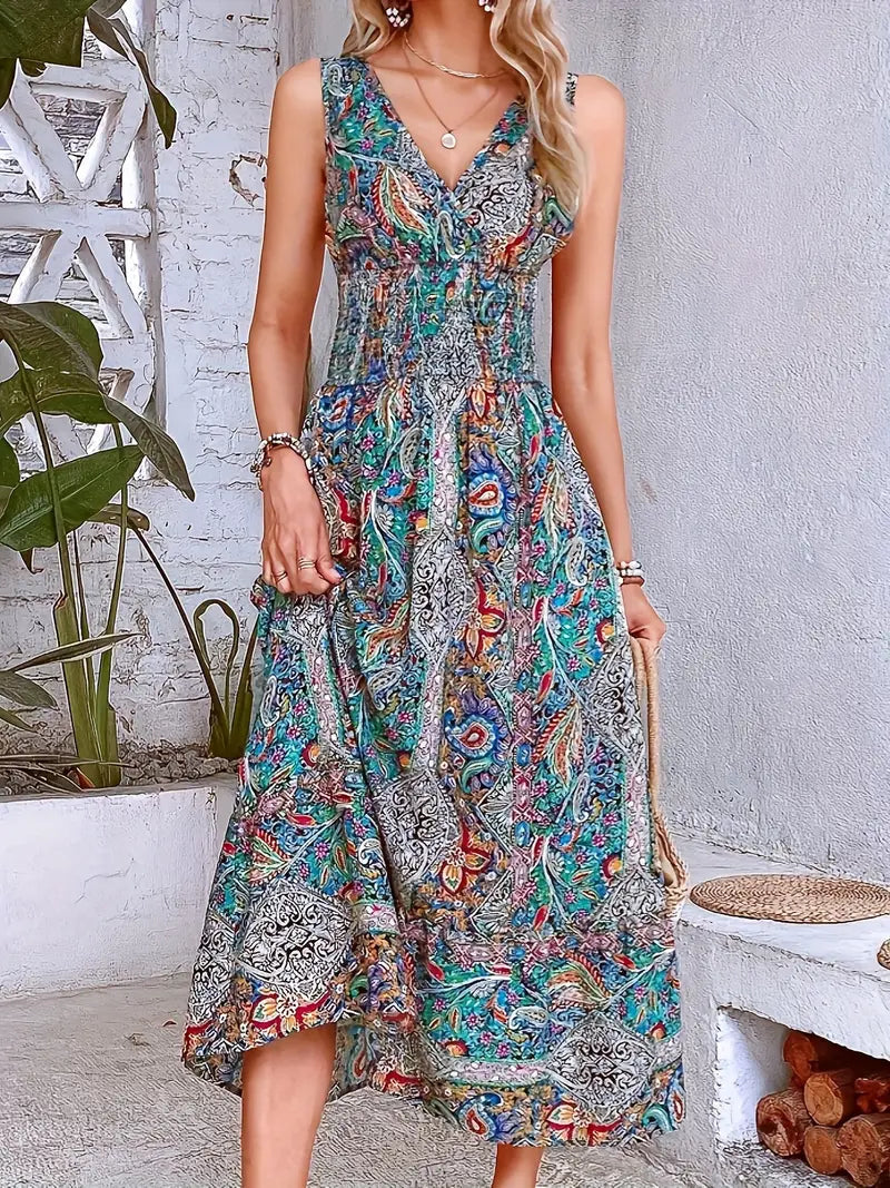Larissa | Ärmelloses Boho A-Linien Kleid – Hohe Taille Elastischer Sommerkomfort