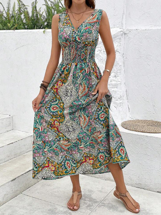 Larissa | Ärmelloses Boho A-Linien Kleid – Hohe Taille Elastischer Sommerkomfort
