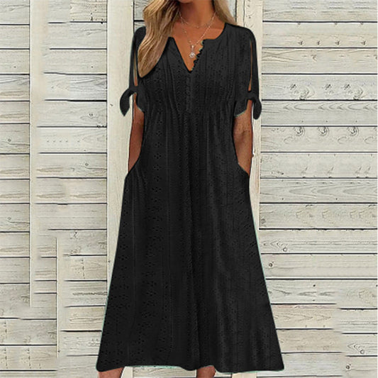 Fiona | Boho Tunika Kleid – Kurzarm A-Linie Sommer Swing Kleid mit Taschen