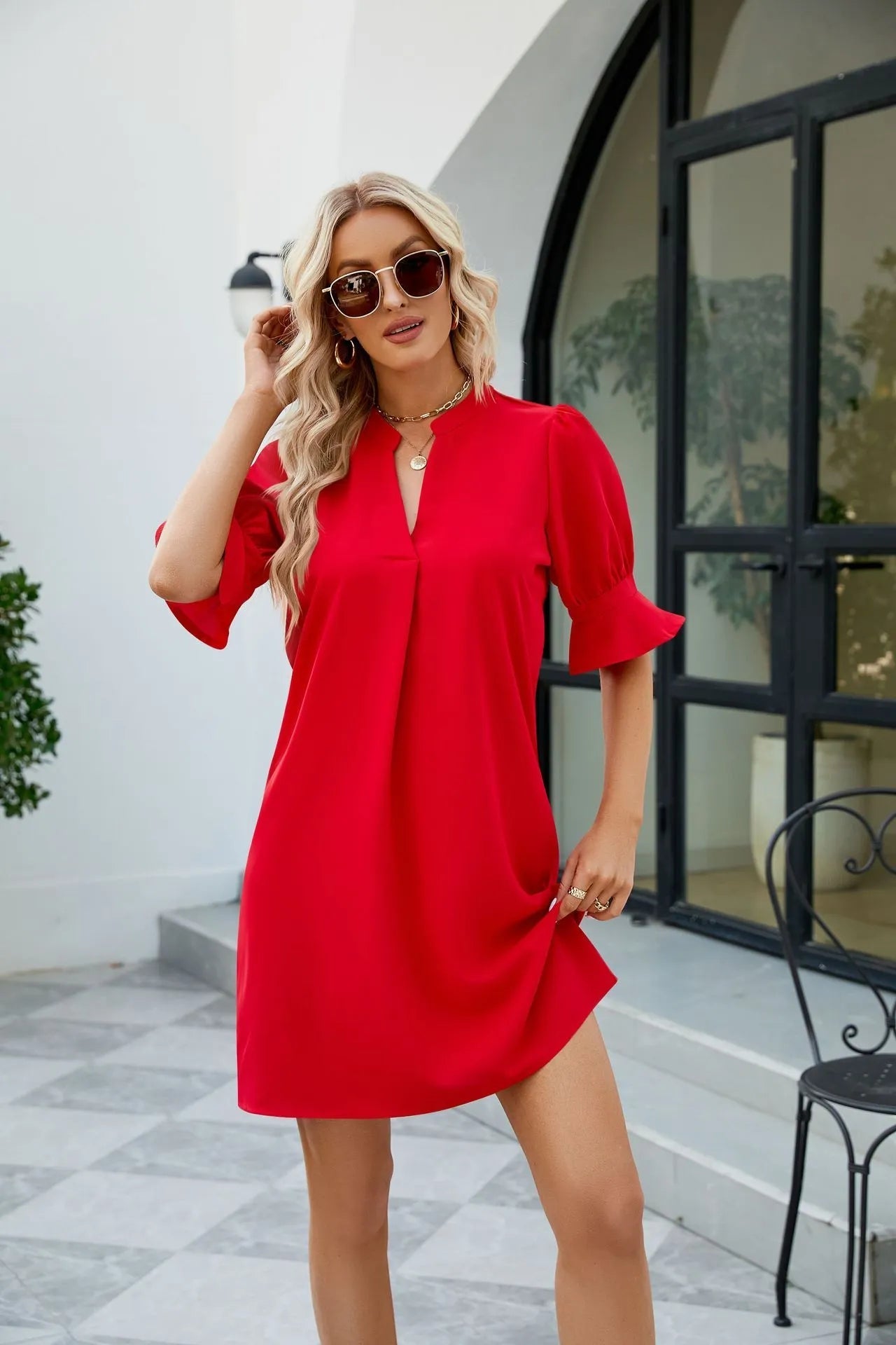 Paulina | V-Ausschnitt Hemdblusenkleid – Elegantes Halbarm Sommer Minikleid Damen