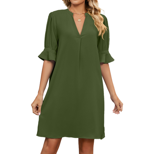 Romy | V-Ausschnitt Hemdblusenkleid – Elegantes Halbarm Sommer Minikleid Damen