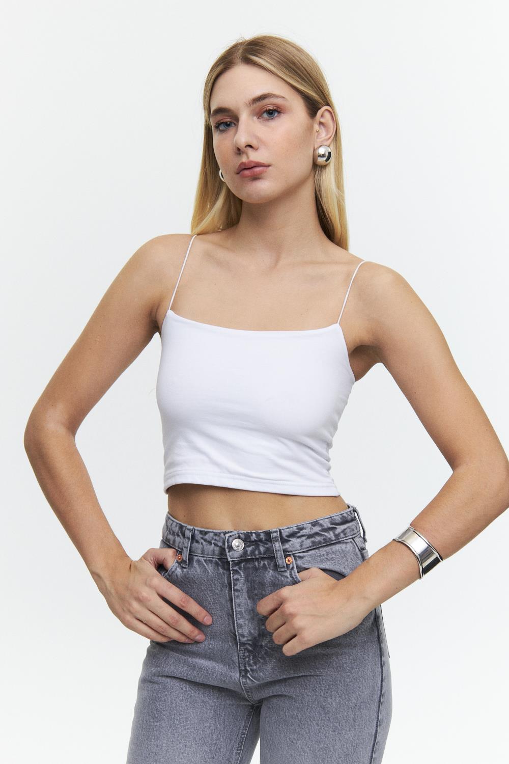 Weißes bauchfreies Top mit Seilträgerdetail